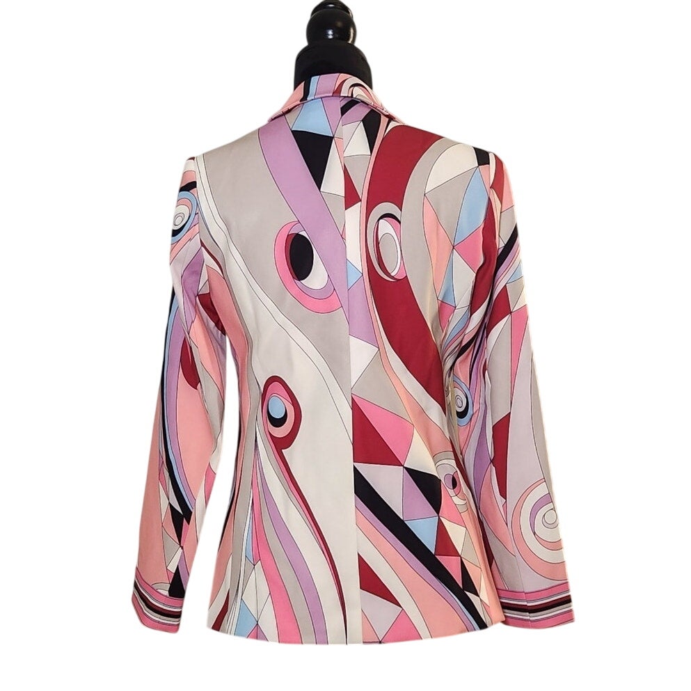 Luxedress Nwt Geometric Print Blazer In Pink, White, Red Abstract, Size Small — image 4 of 8